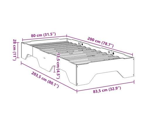 Estructura de cama sin colchón apilable blanca 80x200 cm