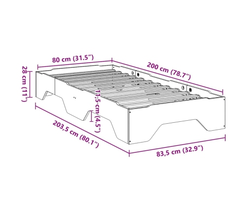 Estructura de cama apilable sin colchón marrón cera 80x200 cm