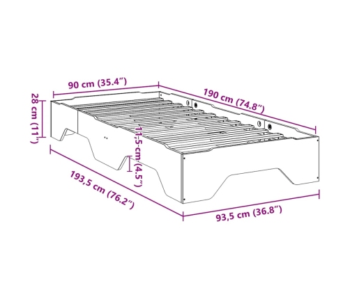 Estructura de cama sin colchón apilable 90x190 cm madera maciza