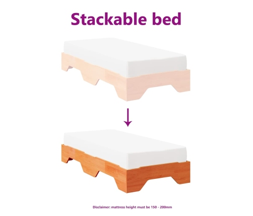 Estructura de cama apilable sin colchón marrón cera 75x190 cm