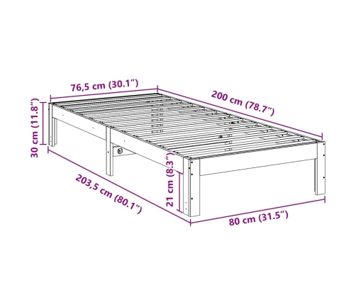 Cama sin colchón madera maciza de pino blanca 80x200 cm