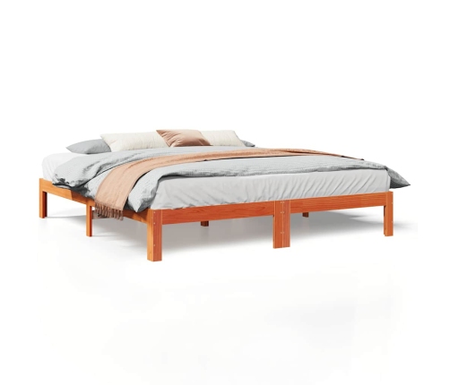 Cama sin colchón madera maciza de pino marrón cera 160x200 cm