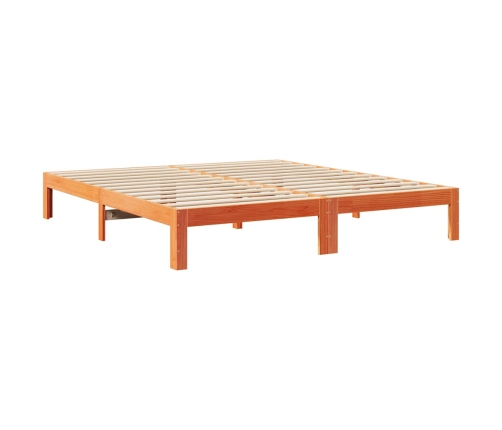 Cama sin colchón madera maciza de pino marrón cera 160x200 cm