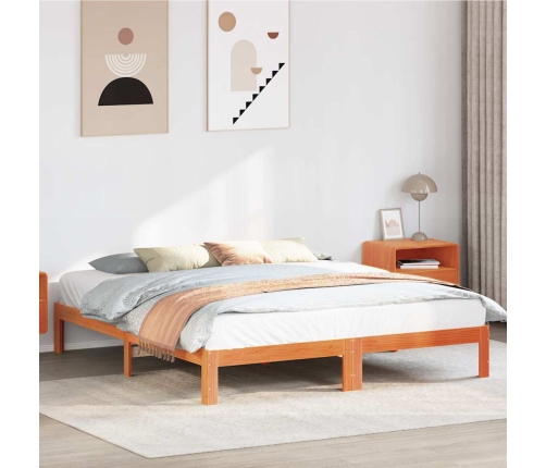 Cama sin colchón madera maciza de pino marrón cera 160x200 cm