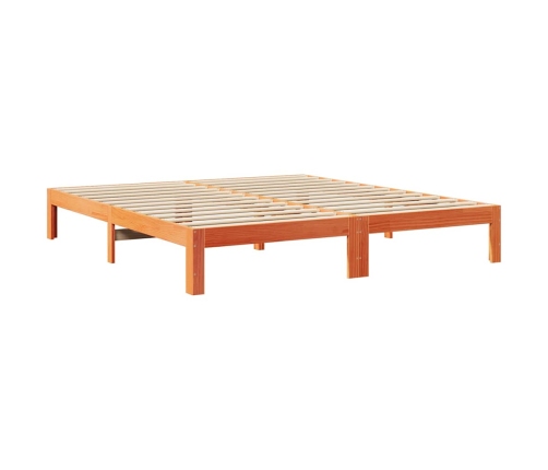 Cama sin colchón madera maciza de pino marrón cera 160x200 cm