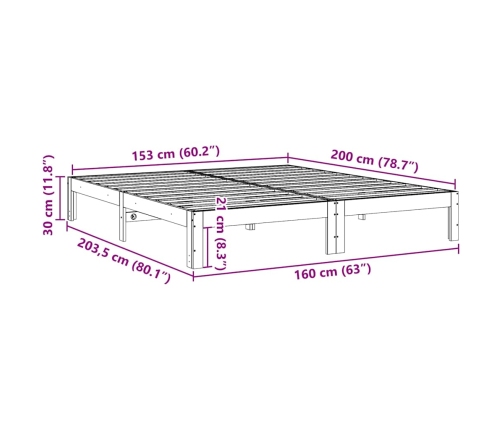 Cama sin colchón madera maciza de pino marrón cera 160x200 cm