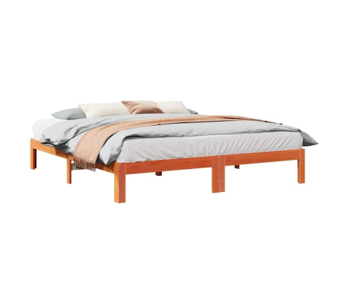 Cama sin colchón madera maciza de pino marrón cera 160x200 cm