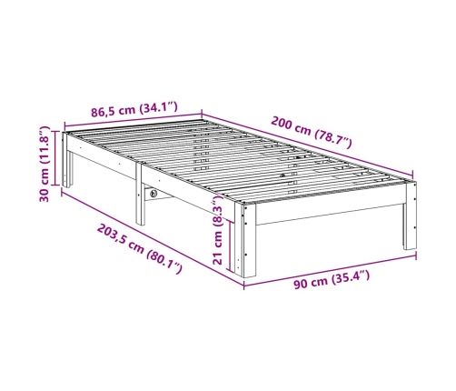 Estructura de cama sin colchón madera de pino marrón 90x200 cm