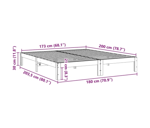 Estructura de cama sin colchón madera maciza de pino 180x200 cm