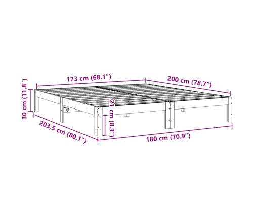 Cama sin colchón madera maciza de pino blanca 180x200 cm