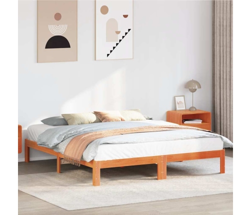 Cama sin colchón madera maciza de pino marrón cera 180x200 cm