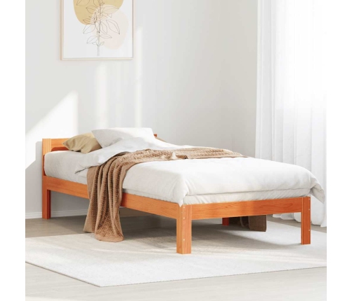 Cama sin colchón madera maciza pino marrón cera 80x200 cm