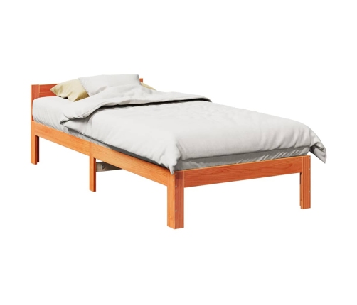 Cama sin colchón madera maciza pino marrón cera 80x200 cm