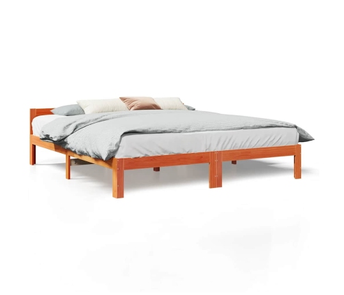 Cama sin colchón madera maciza de pino marrón cera 160x200 cm