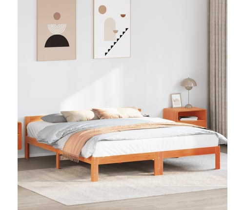 Cama sin colchón madera maciza de pino marrón cera 160x200 cm