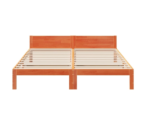 Cama sin colchón madera maciza de pino marrón cera 160x200 cm