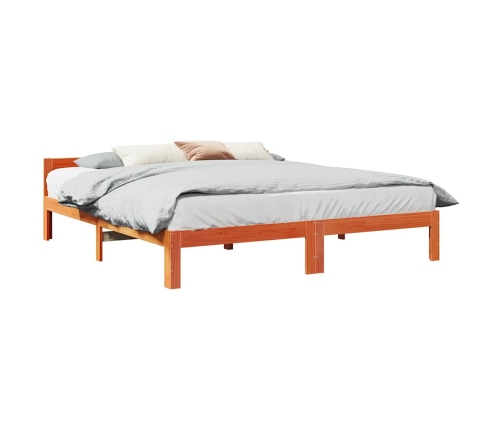 Cama sin colchón madera maciza de pino marrón cera 160x200 cm