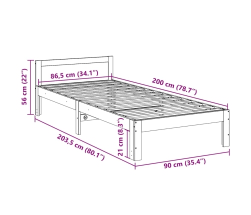 Estructura de cama sin colchón madera de pino marrón 90x200 cm