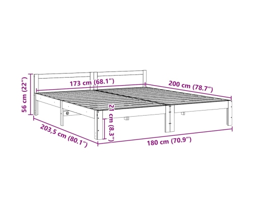 Estructura de cama sin colchón madera maciza de pino 180x200 cm