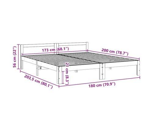 Cama sin colchón madera maciza de pino blanca 180x200 cm