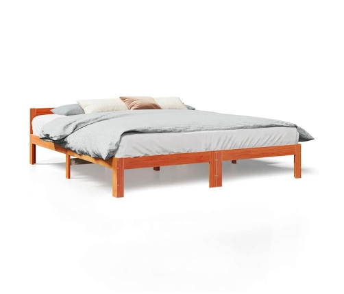 Cama sin colchón madera maciza de pino marrón cera 180x200 cm