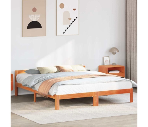 Cama sin colchón madera maciza de pino marrón cera 180x200 cm