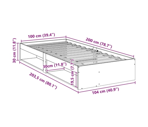 Diván sin colchón 100x200 cm madera maciza de pino