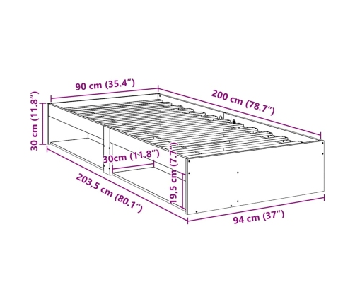 Sofá cama sin colchón madera maciza de pino 90x200 cm