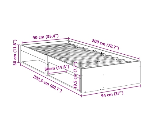 Sofá cama sin colchón madera maciza de pino blanco 90x200 cm