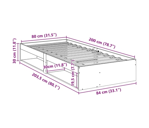 Sofá cama sin colchón madera maciza de pino 80x200 cm