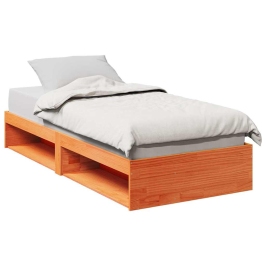 Sofá cama sin colchón madera maciza pino marrón cera 80x200 cm