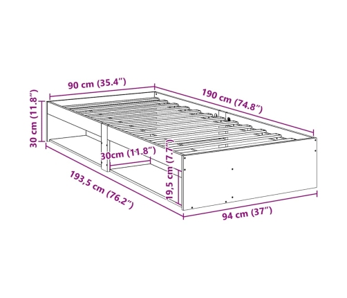 Sofá cama sin colchón madera maciza pino marrón cera 90x190 cm