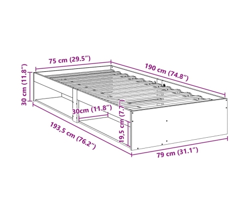 Diván sin colchón marrón cera 75x190 cm madera maciza de pino