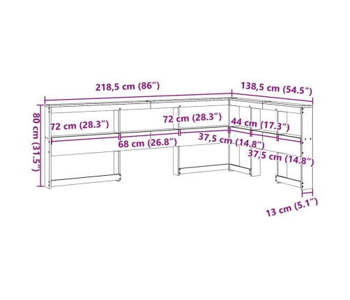 Cabecero librería en forma de L madera maciza de pino 120 cm