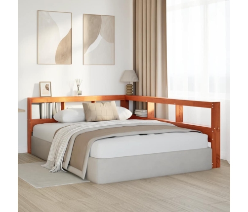 Cabecero cama estantería forma L marrón encerado 135 cm