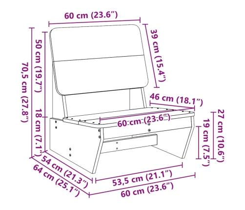 Silla de jardín madera maciza de pino 60x64x70,5 cm