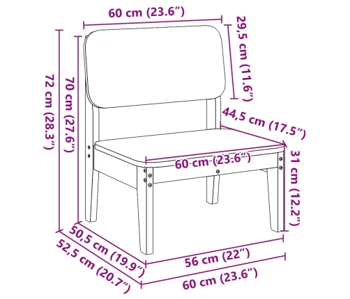 Silla de jardín de madera maciza de pino 60x52,5x72 cm