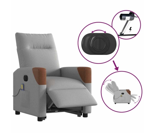 Sillón de masaje eléctrico reclinable elevable tela gris nube