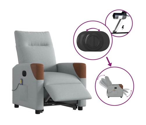 Sillón de masaje eléctrico reclinable elevable tela gris claro