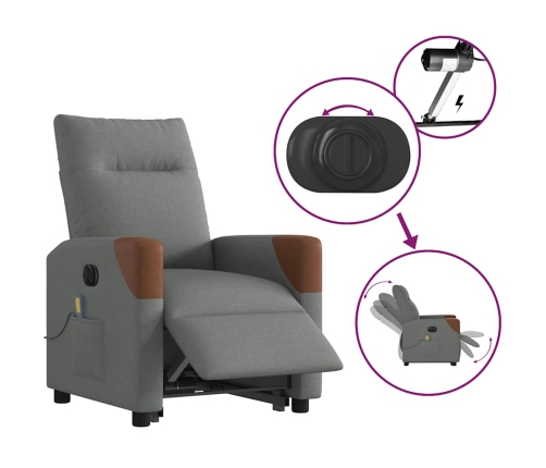 Sillón de masaje eléctrico reclinable elevable tela gris oscuro