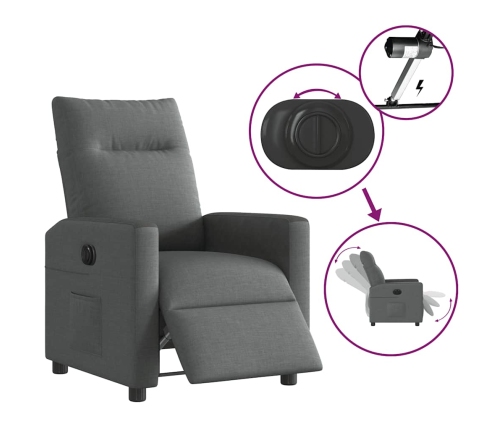 Sillón reclinable eléctrico de tela gris oscuro