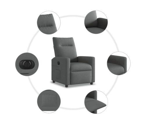 Sillón reclinable eléctrico de tela gris oscuro