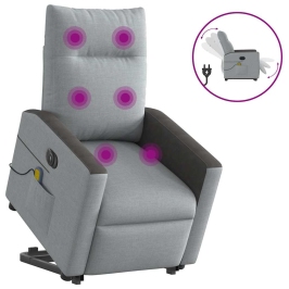 Sillón de masaje eléctrico reclinable elevable tela gris claro