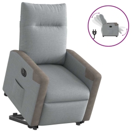 Sillón eléctrico reclinable elevable de tela gris claro