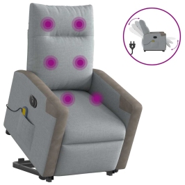 Sillón de masaje eléctrico reclinable elevable tela gris claro