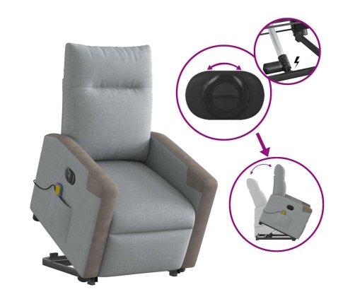 Sillón de masaje eléctrico reclinable elevable tela gris claro