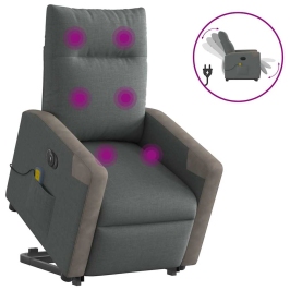 Sillón de masaje eléctrico reclinable elevable tela gris oscuro