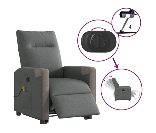 Sillón de masaje eléctrico reclinable elevable tela gris oscuro