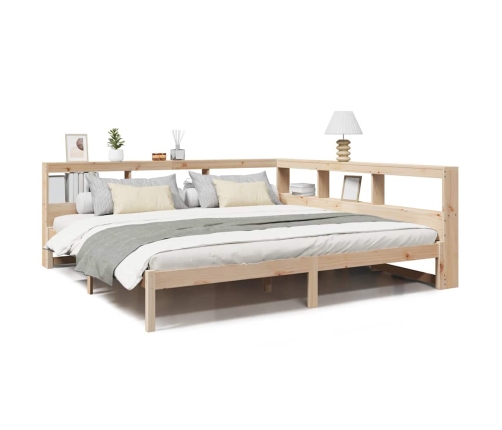 Cama con estantería sin colchón madera maciza de pino 200x200cm