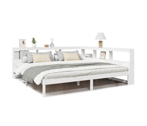 Cama con estantería sin colchón madera maciza blanca 200x200 cm